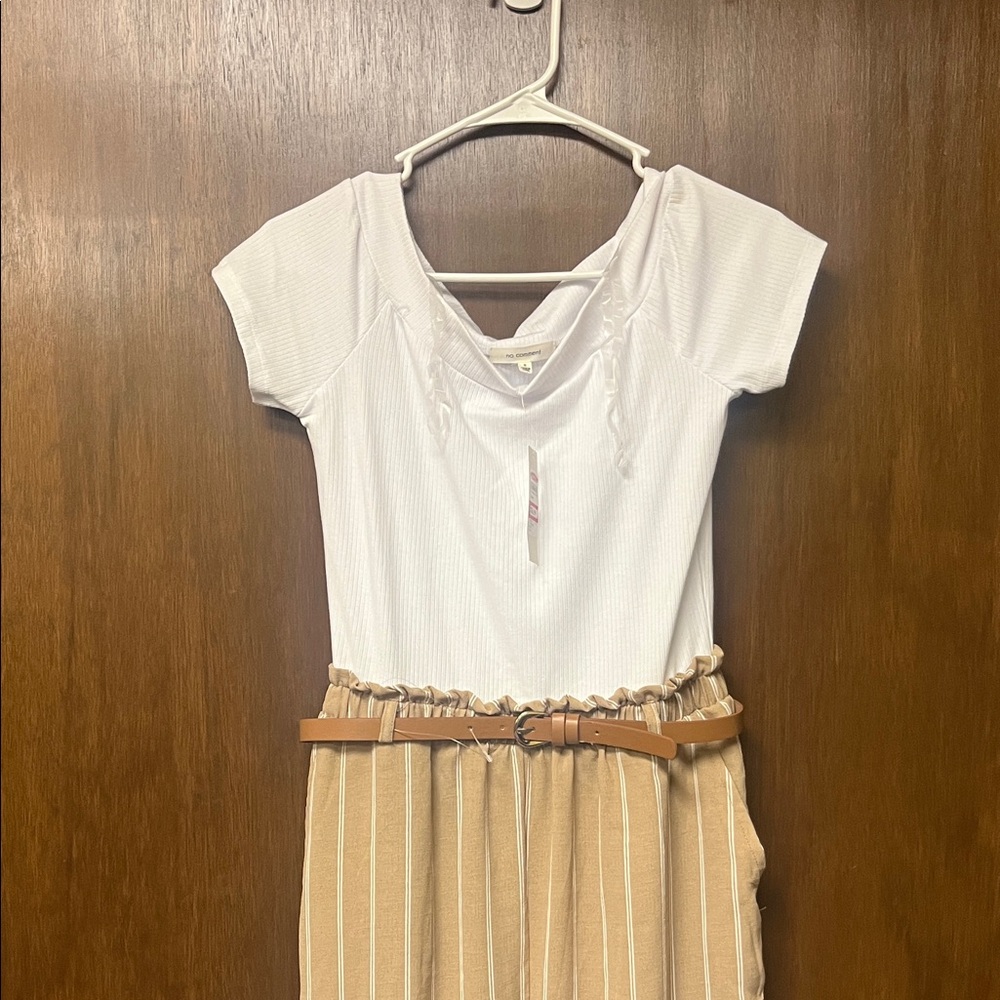 Stylish White and Tan Jumpsuit